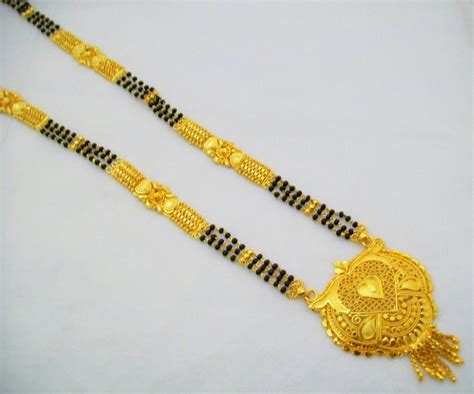 Gold Plated Mangalsutra with Black Beads Indian Hindu Wedding Filigree ...