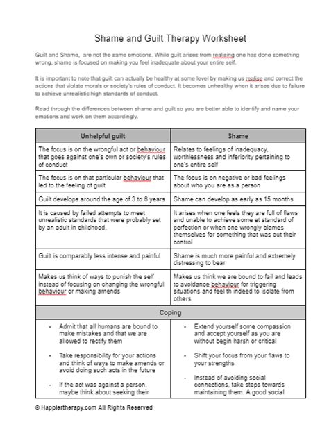 Shame And Guilt Therapy Worksheet | HappierTHERAPY