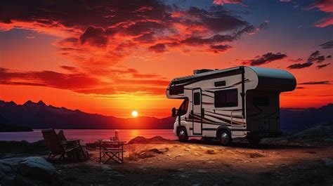 Premium AI Image | Sunset over motorhome in a camping RV silhouette concept