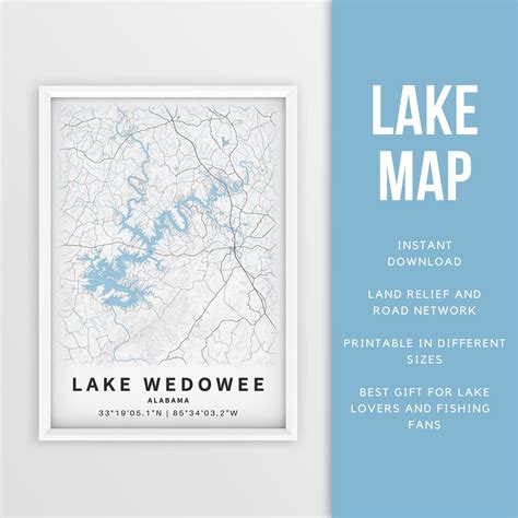 Printable Map of Lake Wedowee Alabama R. L. Harris Reservoir Instant ...