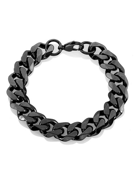 Crucible - Black Plated Stainless Steel Beveled Curb Chain Bracelet ...