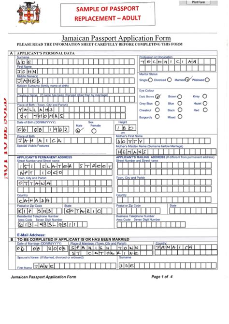 Sample Filled In Jamaican Passport Application Form ...