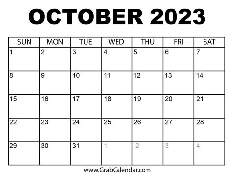 Printable October 2023 Calendar