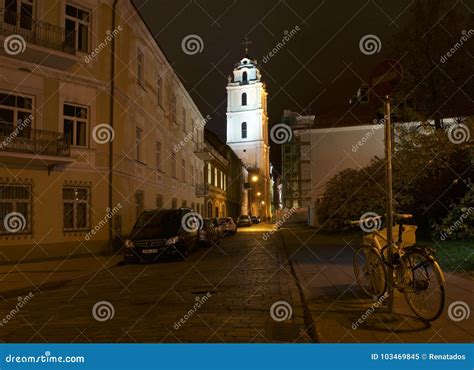 Vilnius, Lithuania - Nov 7, 2017: Night View of Old Town in Vilnius on ...