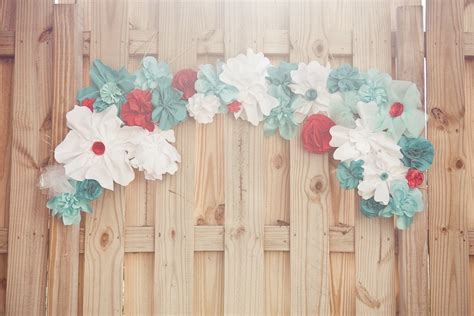 Red white teal paper flowers for wedding decor