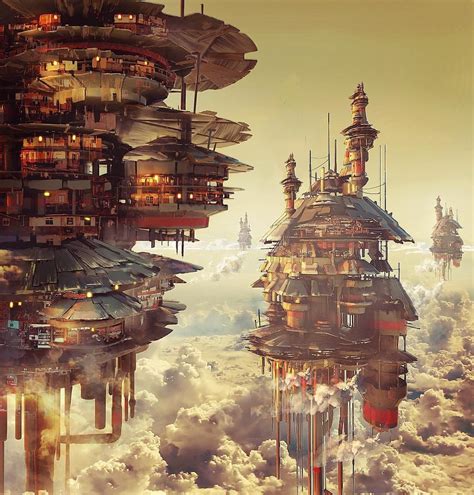 Floating cities Anthony Brault Digital 2019 | Steampunk city, Fantasy ...