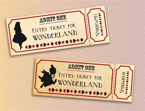 Alice in wonderland tickets printable Instant download alice | Etsy in ...