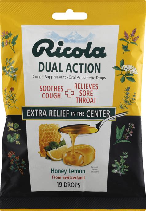 Ricola Dual Action Drops Honey Lemon Cough Suppressant Drops 19 ea ...