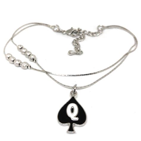 Queen of Spades - "Q" Spade Charm Anklet - 2 Row Double Silver Chain