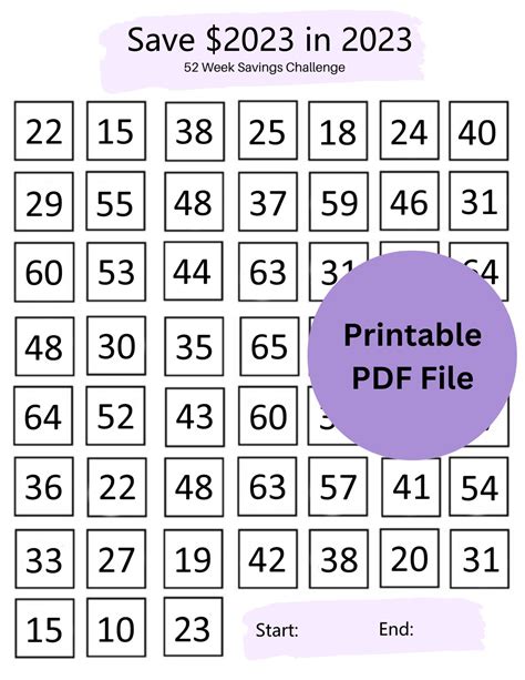 52 Week Money Challenge Calendar 2023
