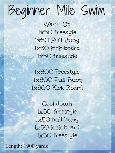 This is a beginner workout that is step one to a non-stop 1 mile swim ...