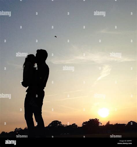 Silhouette of father and daughter standing in rural landscape Stock ...