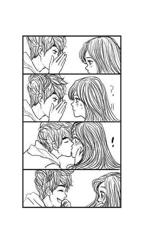 Sweet Couple, drawing, kiss, love, romantic, HD phone wallpaper | Peakpx