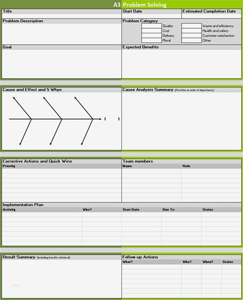 A3 Problem Solving Template Excel