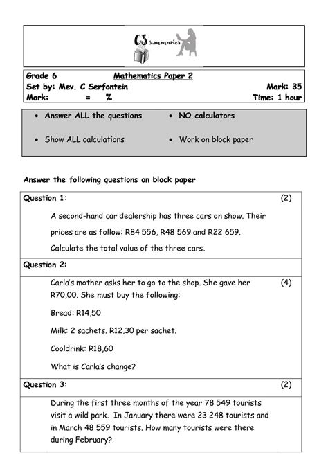 Grade 6 Term Test Papers