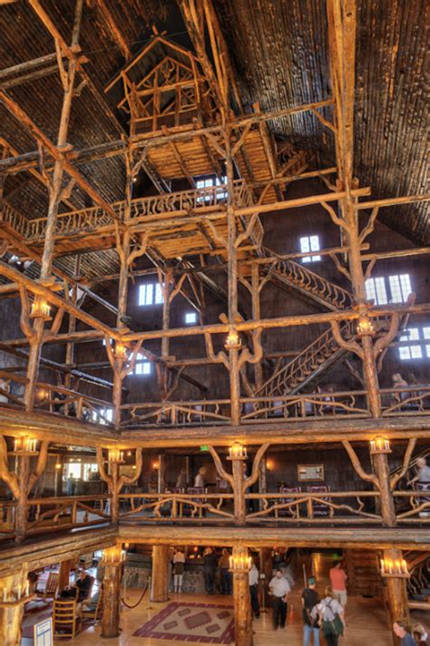 Old Faithful Inn lobby interior - a log hotel in Yellowstone NP