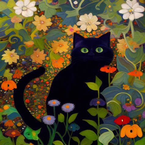 Gustav Klimt Garden Style Cat Print Klimt Flowers Cat Poster - Etsy ...