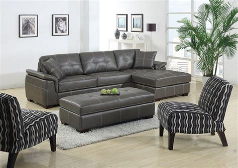 Manhattan Grey Bonded Leather Sectional with Cocktail Ottoman from ...