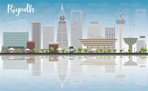 Riyadh skyline with grey buildings, blue sky and reflection 7156090 ...