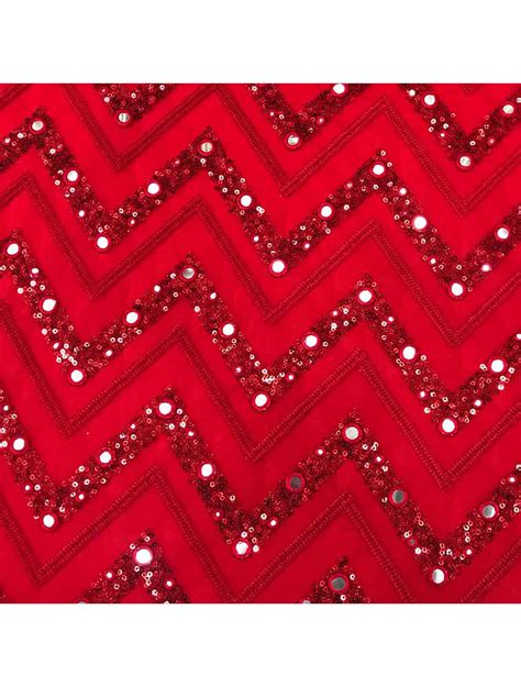 Red Net Fabric with Chevron Sequins Embroidery | Saroj Fabrics