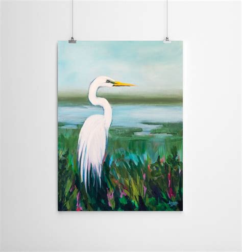 Egret Art Print Egret Artwork Egret Painting Coastal Art - Etsy