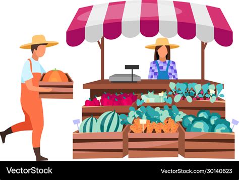 Farmers market stall flat summer outdoor Vector Image