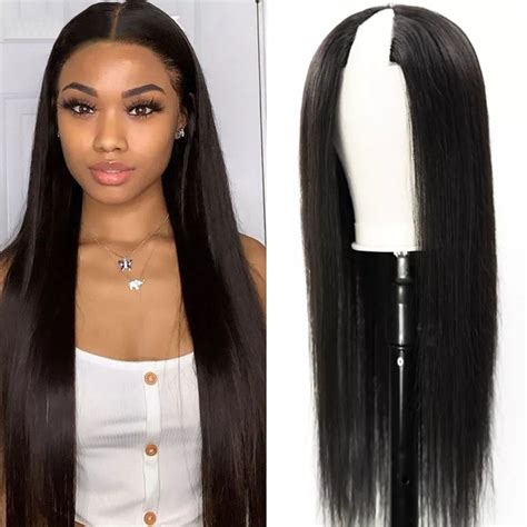 Straight 180 Density V Part Wig Brazilian Gluelesss