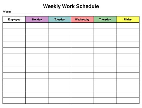 Blank Monthly Work Schedule Template