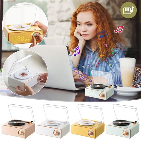 Vxdvou Retro Vinyl Bluetooth Speaker with Alarm Clock and Wireless ...