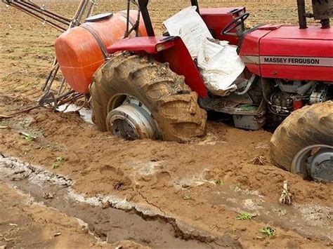 PHOTO: Tears of joy after tractor gets stuck in mud