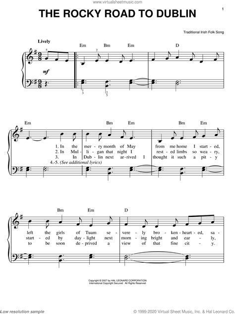 The Rocky Road To Dublin sheet music for piano solo (PDF)