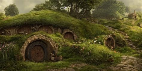 the shire, hobbits village. concept art. | Stable Diffusion