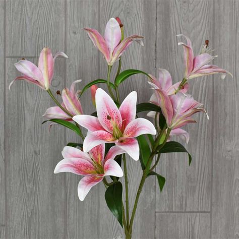 21" Pink Tiger Lily Real-Touch Bouquet with Leaves | Tropical & Luau ...