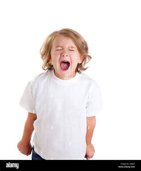 children kid screaming expression on white background Stock Photo - Alamy