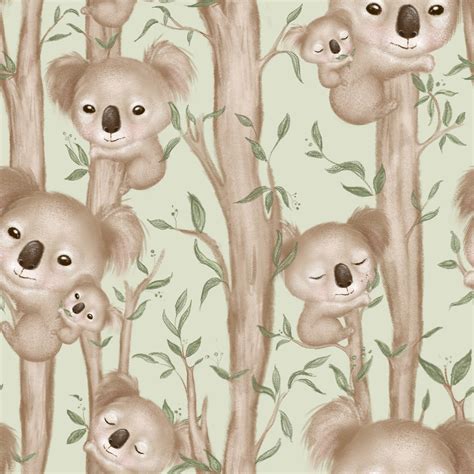 Koala Family in Eucalyptus Trees design printed minky blanket or quilt