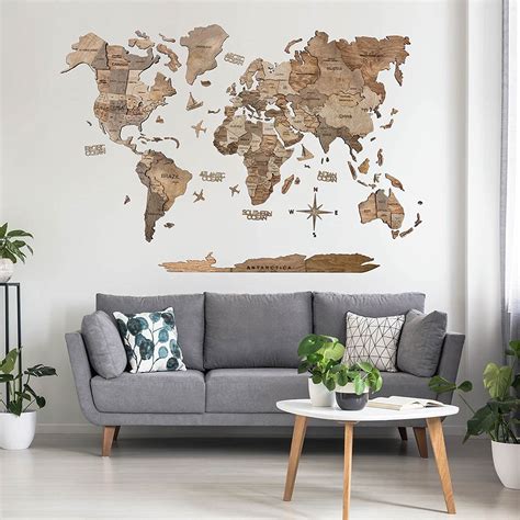 Enjoy The Wood 3D Wooden World Map Wall Art - Large Decor for Home ...