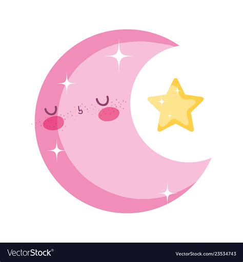 Cute moon kawaii character Royalty Free Vector Image