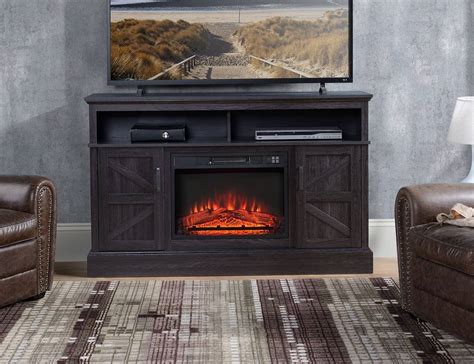 Rustic TV Stand With Fireplace in Weathered Oak - Legacy Home Furniture ...