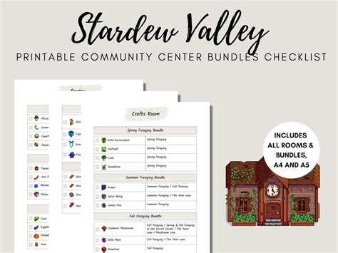 Printable Stardew Valley Community Center Bundles and Rooms | Etsy