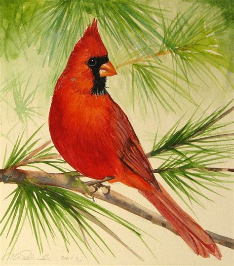 cardinal paintings original cardinal painting bird watercolors red bird ...