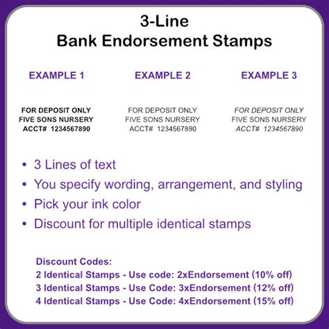 Endorsement Stamp 3 Line Check Endorsement Stamp Bank Stamp | Etsy