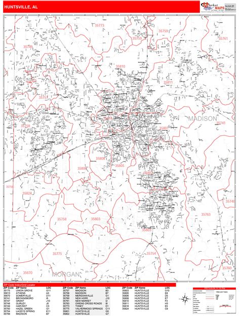 Huntsville Alabama Zip Code Wall Map (Red Line Style) by MarketMAPS ...