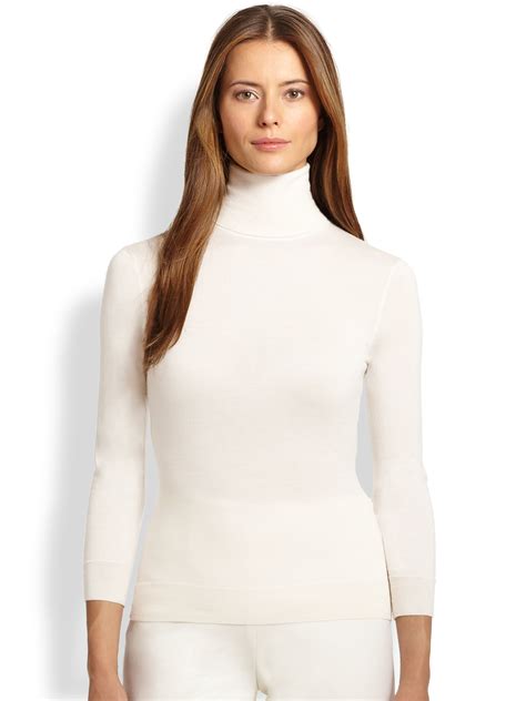 Ralph lauren Black Label Cashmere & Silk Turtleneck in White | Lyst