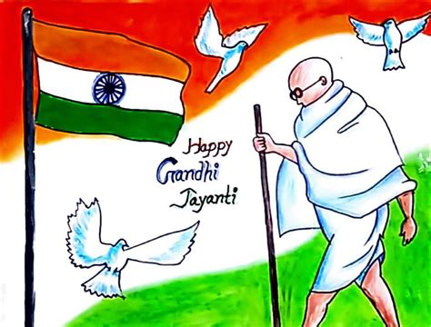 Gandhi Jayanti drawing : how to draw mahatma gandhi Jayanti Drawing For ...