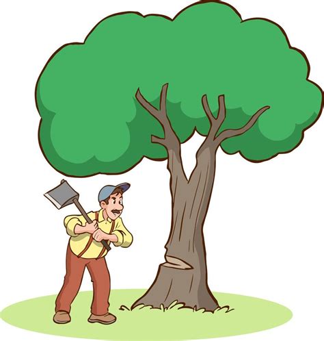 Man Cutting Trees Drawing