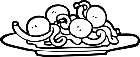 black and white cartoon spaghetti and meatballs 12551697 Vector Art at ...