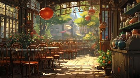 Premium AI Image | Cafe Anime Illustration Background