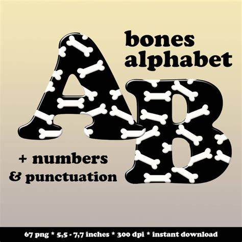 Bones Alphabet Clipart Pet Dog Digital Font Printable Black - Etsy