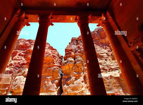 Treasury temple at Petra (Al Khazneh), Jordan. View from inside Stock ...