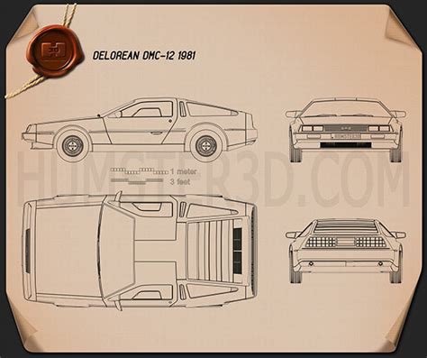 DeLorean DMC-12 1981 Blueprint - Hum3D